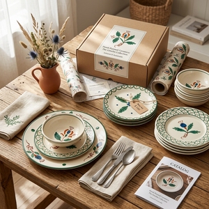 Juego de Vajilla de Cerámica Estilo Bohemio con Diseño de Escamas de Pescado, Platos y Tazones de Porcelana para Bodas, Banquetes, Catering y Venta al por Menor - Product Image 3