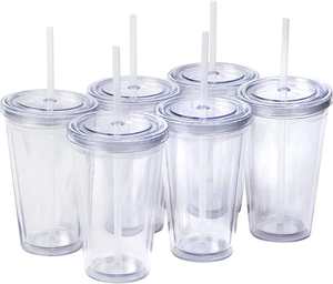 Gobelets en plastique à double paroi transparents, écologiques, réutilisables, sans BPA, avec couvercles et pailles pour les fêtes et les voyages - Product Image 2