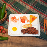 Rectangle compostable canne à sucre bagasse jetable boîte à lunch 5 compartiments assiette en papier biodégradable pour les repas divisés