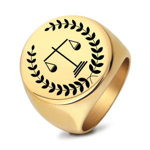Anillo de acero inoxidable de 22 mm, redondo, grabado con láser, diseño de constelación geométrica con hojas y báscula de equilibrio, regalo de joyería para hombre - Product Image 1