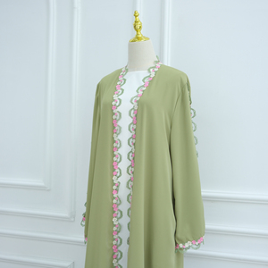 2025 Loriya ropa islámica encaje Floral Premium Nida bordado lujo Abaya Dubai Kimono modesto abierto mujeres Abaya vestido musulmán - Product Image 5