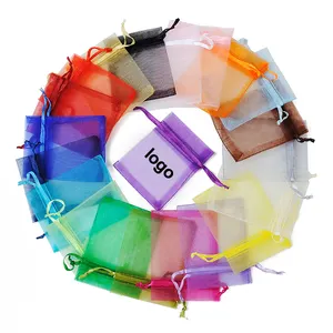 Mesh Organza Taschen Benutzer definierte Logo Schmuck Tasche Tasche Mit Kordel zug Geschenk Candy Taschen Für Hochzeits feier Großhandel