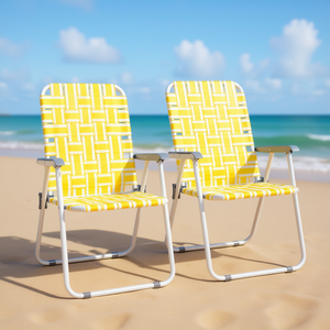 เก้าอี้ชายหาดพับได้ Db ลายเหลืองขาว โครงเหล็ก ท่อเหล็ก รับน้ำหนักได้ 120 กก. เฟอร์นิเจอร์กลางแจ้ง - Product Image 2