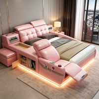 Lit double multifonction en cuir véritable avec massage, haut-parleurs et rangement pour chambre principale et home cinéma