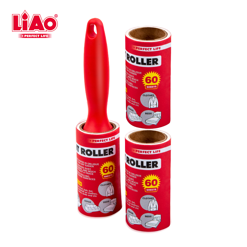 LiAo straight shank 60 sheets dusting sticky pet hair remover lint roller with 2 replaceable refills