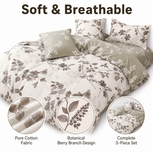 Juego de Ropa de Cama de Lujo con Diseño Moderno de Ramas de Bayas, Envío Directo desde la UE, Edredón de Algodón Verde Salvia 160x200 200x220 200TC, Envío desde Polonia - Product Image 3