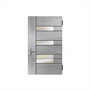 Porte d'entrée contemporaine moderne en plastique effet bois gris avec vitrage asymétrique pour cuisine et salle de bain - Product Image 1