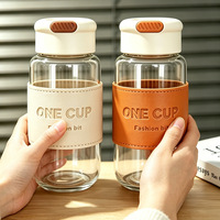 Tasse à thé portable en gros, élégante tasse grande capacité pour femme, tasse en verre à boire directement avec couvercle
