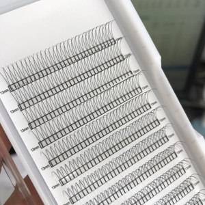 Extensions de cils pré-faites en éventail, courtes tiges, noir foncé, 0,1 mm, petit plateau, excellent retour d'expérience, 2D 3D - Product Image 3