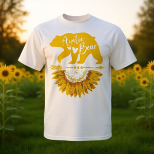T-shirt Auntie Bear Sunflower per mamma, zia, nonna, girocollo bianco - Product Image 2