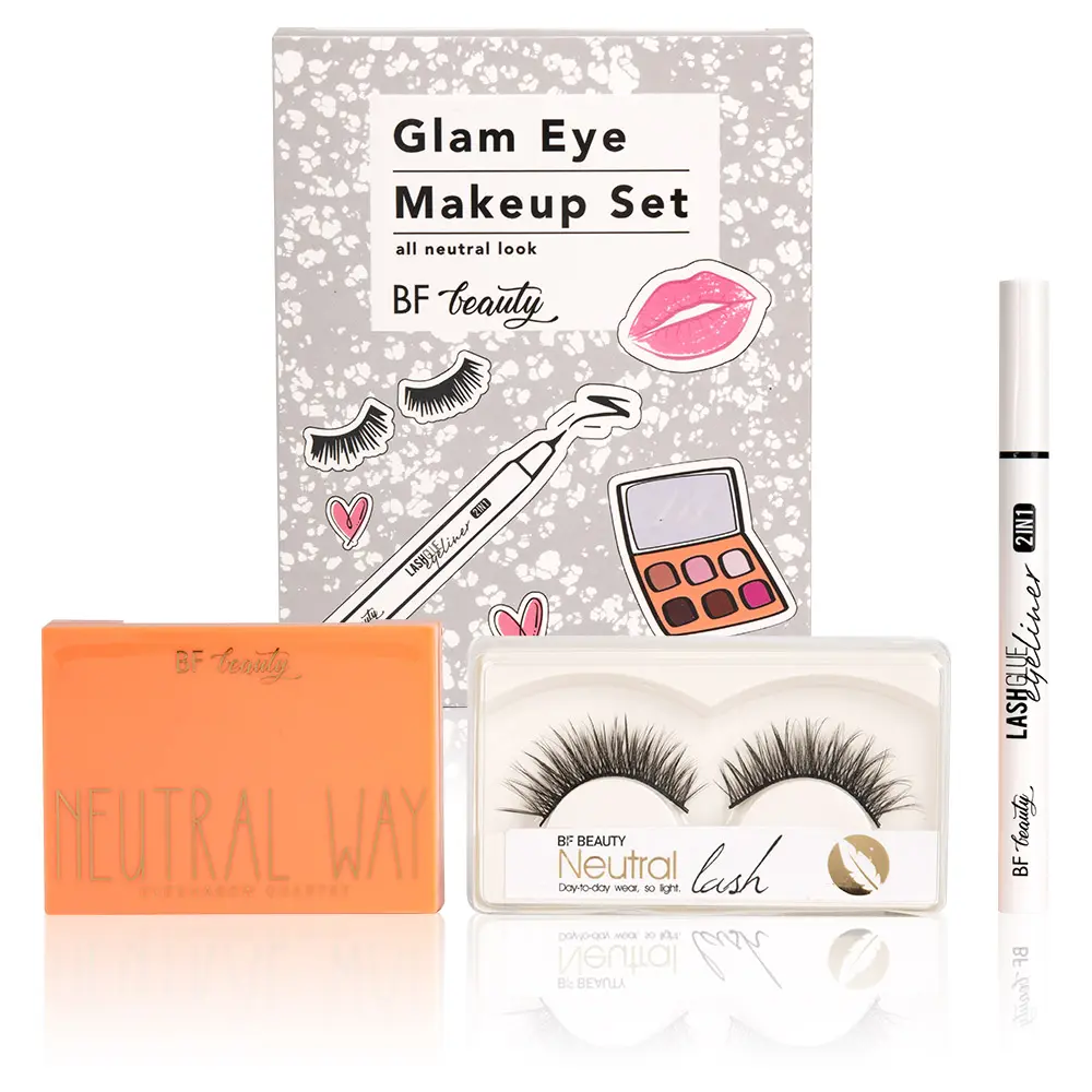 Small Eyeshadow Palette Makeup Sets Eyeliner Eyelash 3 in 1 Private Label All Neutral Look Glam Eye Makeup Set