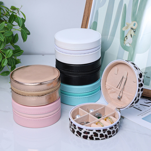 Portable Jewellery Box Travel Storage Organizer Travel Small Jewelry Case for Rings Earring Necklace Bracelet Jewelry Round Case