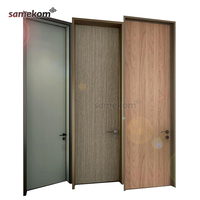 Puerta Corredera de Madera MDF para Dormitorio, Diseño Europeo, Puerta Interior de Madera con Marco Negro, Kit de Puerta Oculta
