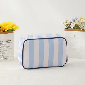 Striped Canvas Waterproof Zipper Pouch Reusable Lightweight Toiletry Bag Multicolor Portable Cosmetic Bags Zipper Bag - Product Image 4