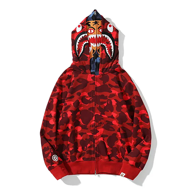 Hoge Kwaliteit Haai Hoodies Geborduurde Bedrukte Capuchon B Aap Haai Camo Dubbele Capuchon Mannen Full Rits Hoodie Jack