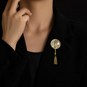 Muyu Lotus Fan Brooch Zinc Alloy Tassel Women's Fashion Cheongsam Pin Accessory Party Jewelry - Product Image 4