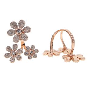 Anello di Moda in Oro Rosa con Fiori, Incastonato con Zirconi Trasparenti, 3 Fiori di <span class=keywords><strong>Margherita</strong></span>, Regolabile, per Donne - Product Image 5