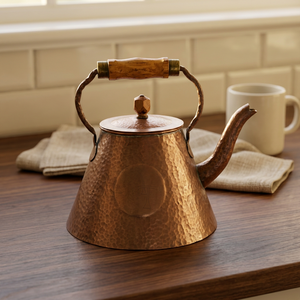 <b>Vintage</b> Hammered Metal <b>Kettle</b> With Wooden Handle And Lid Water Pot - Product Image 5