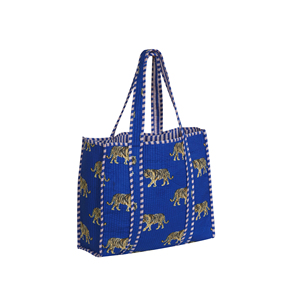 Blue Bohemian Style Eco-Friendly Lightweight Cotton Tote Bag with <b>Quilted</b> Design All Seasons Beach & Shopping Bag From Rajasthan - Product Image 6