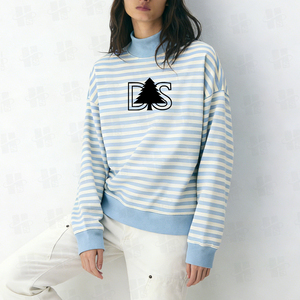 Sweat-shirt à col montant en molleton doux pour femme, imprimé numérique à rayures, haute qualité, nouvelle collection, vente chaude - Product Image 3