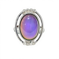 Bague Ajustable Tendance Vintage avec Pierre d'Humeur Multicolore Changeante 13x18mm, Sertie en Bezel, en Alliage de Zinc pour Femme, Philcha, Idéale pour Fête/Cadeau