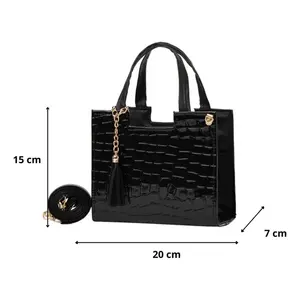 Bolso Bandolera de Cuero Negro para Mujer Edna, Diseño de Cocodrilo, Cierre de Cremallera y Cadena Vintage, para Uso Diario - Product Image 3