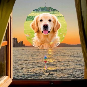 Carillon éolien en acier inoxydable rotatif à 360 degrés en 3D, motif chien Golden Retriever, résistant aux intempéries, décoration de <span class=keywords><strong>jardin</strong></span> Art Déco - Product Image 2