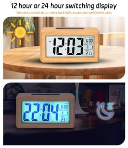Smart LCD Backlight Temperature Snooze Silent Despertador <b>Digital</b> De Madera Smart Desk Table Bamboo <b>Battery</b> Wooden Alarm <b>Clock</b> - Product Image 5