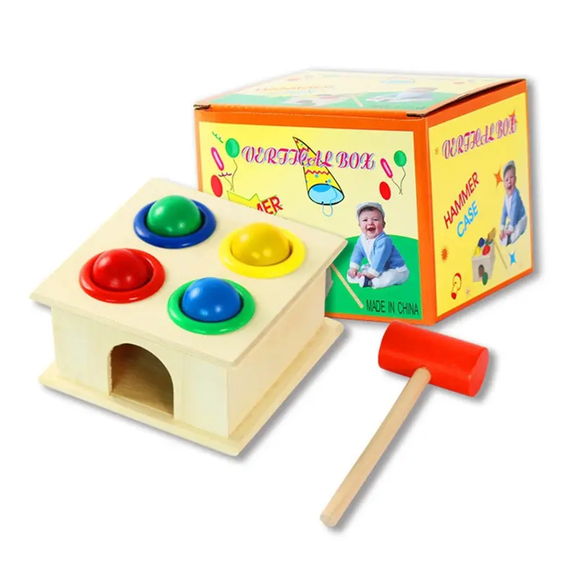 Wholesale Early Learning Hand-eye Coordination Wooden Square Box Fun Playing Hammer Game Knocking Montessori Educational Toy