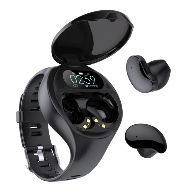 Zwei in einem Smart Watch kabellosen TWS-Ohrhörer kabelloser Kopfhörer mit Herzfrequenz messer Smart Wrist band Earbuds