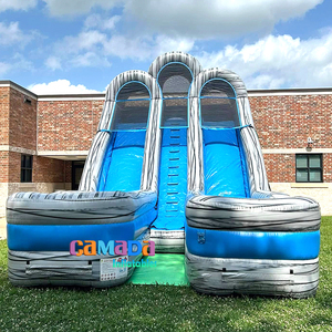 Château gonflable commercial grand format Jungle Jumps Blue Wave <span class=keywords><strong>avec</strong></span> toboggan aquatique double piste et double <span class=keywords><strong>piscine</strong></span> à vendre - Product Image 2