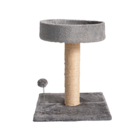 Petit arbre à chat rond avec lit douillet, griffoir en sisal, jouet à ressort, design compact pour chats d'intérieur
