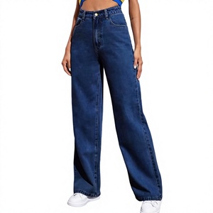 Jeans de mezclilla elásticos acampanados holgados para mujer al por mayor |   Pantalones Vaqueros de Cintura Alta, Estilo Y2K, de Pierna Recta y Lavado |   Jeans Casuales de Pierna Ancha para Verano - Product Image 4