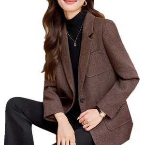 Women's Wool Blazer Jacket Solid Color Thickened Slim Fit Professional Style Autumn Winter Coat - Product Image 5