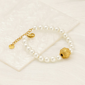 Pearl <b>Bracelet</b> <b>Set</b> With Gold Ball Pendant Women's Everyday Wear Jewelry Fine Jewelry <b>Sets</b> - Product Image 4