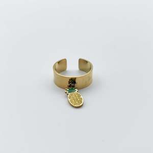 Anillos de Moda con Dije de Piña, Chapados en Oro PVD, Acero Inoxidable 316L, Banda Ajustable, Accesorio de Estilo Veraniego - Product Image 1