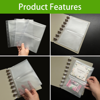 Pochettes transparentes en PP format A5 avec 8 pages intérieures perforées pour classeur, pochettes de rangement pour cartes photo