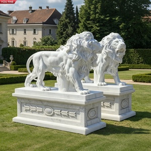 Statues de lions <span class=keywords><strong>en</strong></span> marbre blanc YOUFINE, paire, classiques, pour jardin, sculpture pour portail de propriété et entrée de villa - Product Image 1