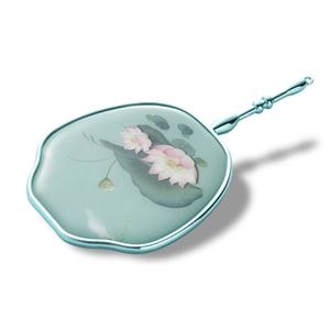 Green Color Chinese Style Unique Design Private Label <b>Compact</b> Handheld <b>Mirror</b> for Women - Product Image 5