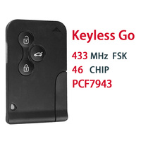 Keyless Go PCF7943 pour Renault Megane II scénic II Grand scénic II 3 boutons 433Mhz ID46 clé de voiture de carte à puce