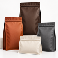 Sachet d'emballage de café personnalisé ECO avec fermeture éclair, fond plat, scellé sur huit côtés, 200g 500g 1kg, usine OEM