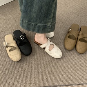 Zuecos Mary Jane con Hebilla, Punta Redonda, Cuero PU, Entresuela Transpirable de EVA, Suela de Goma, para Todas las Temporadas, Mules para Mujer - Product Image 1
