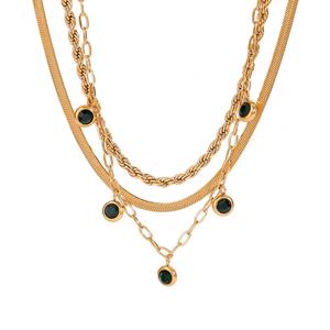 Fashionable Stainless Steel Green Rhinestone <b>Necklace</b> 18K <b>Gold</b>-plated Multi-layer Layered <b>Necklace</b> with <b>Simple</b> Collarbone Chain - Product Image 1