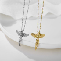 Bijouterie Vente en Gros or 18K 3D Revenge Gun Ange Pendentif Collier Vintage Ailes d'Ange Acier Inoxydable Argent Câble Chaîne Collier
