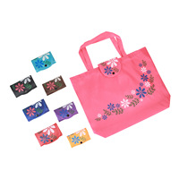 Sac de courses pliable en polyester bleu réutilisable avec logo personnalisé, poche et boucle, taille moyenne