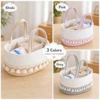 Panier de rangement en corde de coton avec logo à pompons couleur personnalisée, sac à couches bohème OEM ODM avec séparateur pour cadeau de naissance