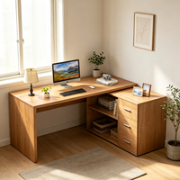 Bureau d'angle modulable en L pour villa, design moderne, en bois, avec 3 tiroirs pour rangement