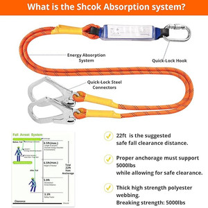 Sabuk pengaman seluruh tubuh dengan 2 kait, sabuk keselamatan memanjat dengan tali Lanyard untuk konstruksi, sabuk keselamatan pria - Product Image 3