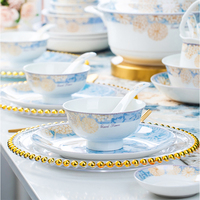 Offre Spéciale Service de Table en Porcelaine Tendre Luxe Européen Vintage Bleu Élégant pour Mariage et Réceptions