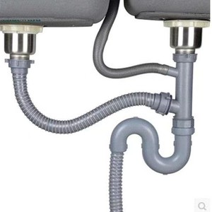Juego de tuberías de desagüe para fregadero de cocina, trampa flexible universal de plástico para fregadero y lavavajillas - Product Image 1